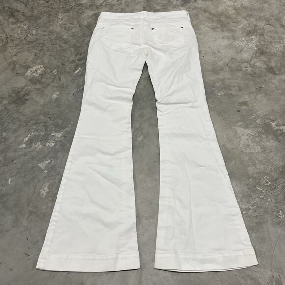 BURBERRY COTTON BLEND WHITE Wide LEG Flare JEANS SIZE 29 Embroidered READ - Picture 7 of 13
